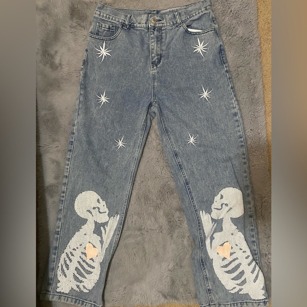 Tiny Spark L Baggy Skeleton Design Jeans